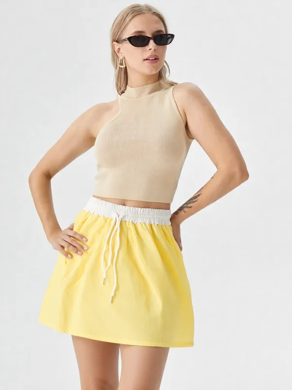 Women_S_Mini_Skirt_With_White_Elastic_Waistband_Yellow