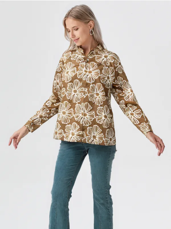 Women_S_Floral_Printed_Shirt_Khaki