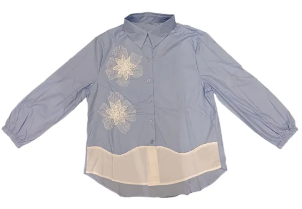 Women_S_Button_Down_Shirt_With_White_Floral_Embroidery_Sky