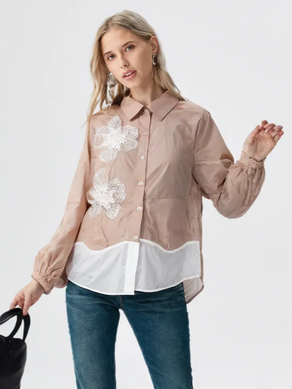 Women_S_Button_Down_Shirt_With_White_Floral_Embroidery_Peach