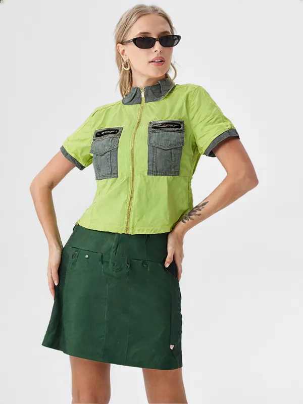 Women_S_Cotton_Shirt_Front_Zip_Closer_Style_Neon_Green