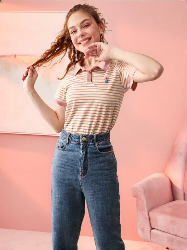 Women_S_Striped_Polo_T_Shirt_With_Bear_Embroidery_Pink