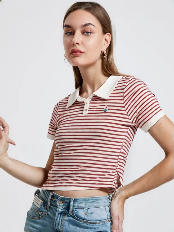 Women_S_Striped_Polo_T_Shirt_With_Bear_Embroidery_Maroon