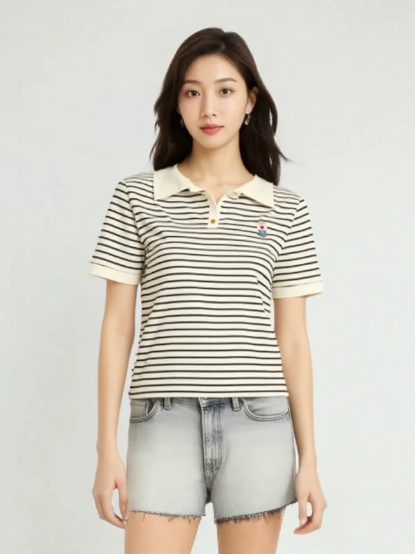 Women_S_Striped_Polo_T_Shirt_With_Bear_Embroidery_Khakhi