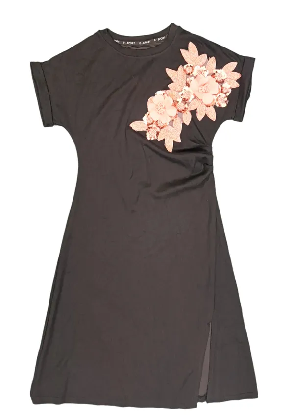 Women_S_Elegant_Tunic_Dress_With_Floral_Appliqu_Black