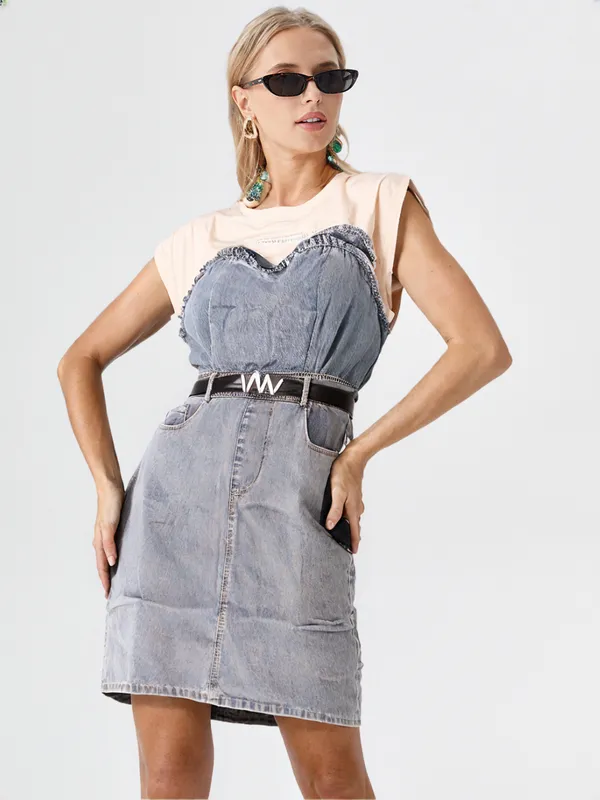 Women_S_White_Tee_Style_Denim_Dress_With_Belt_White