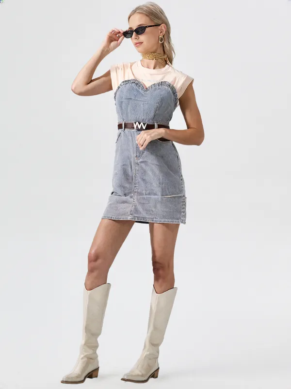 Women_S_White_Tee_Style_Denim_Dress_With_Belt_White