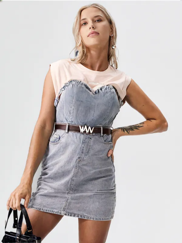 Women_S_White_Tee_Style_Denim_Dress_With_Belt_White