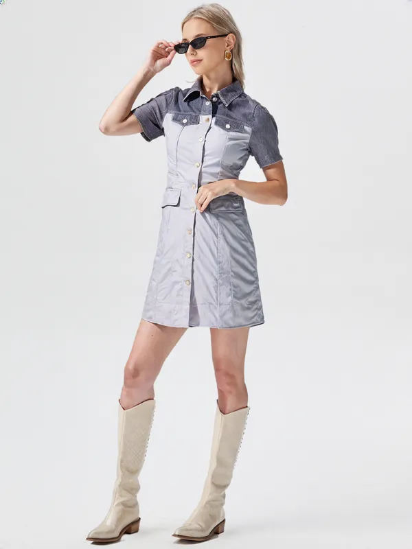Women_S_Denim_Short_Sleeve_Snap_Front_Dress_Tunic_Sky