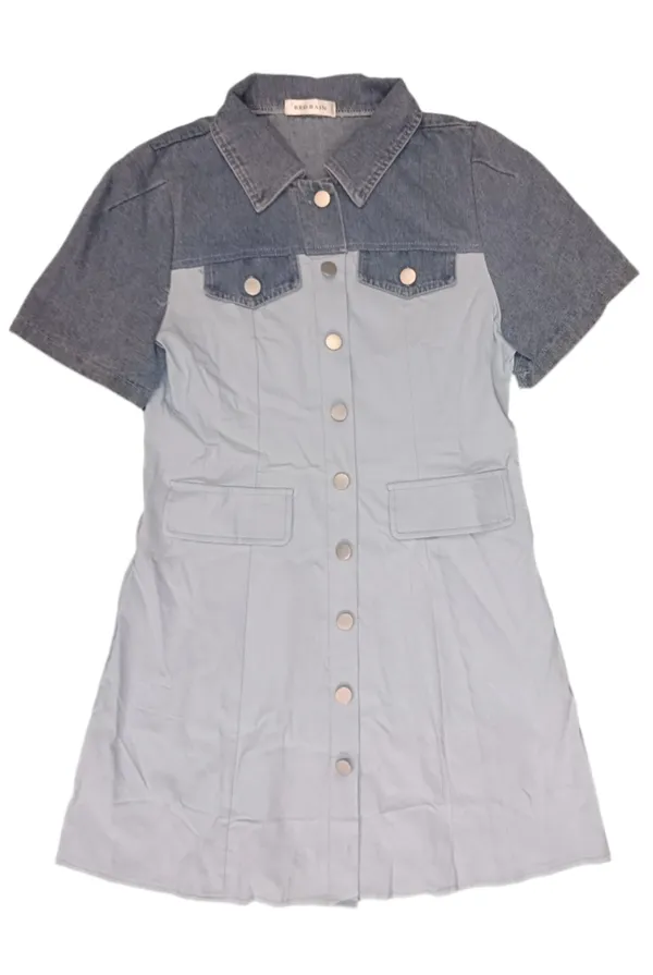 Women_S_Denim_Short_Sleeve_Snap_Front_Dress_Tunic_Sky