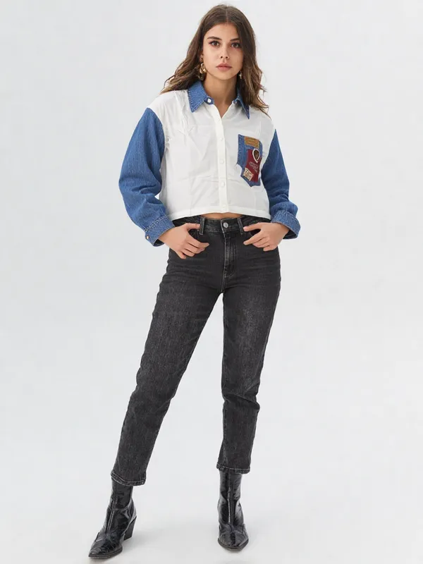 Women_S_Colorblock_Denim_Sleeve_Shirt_White