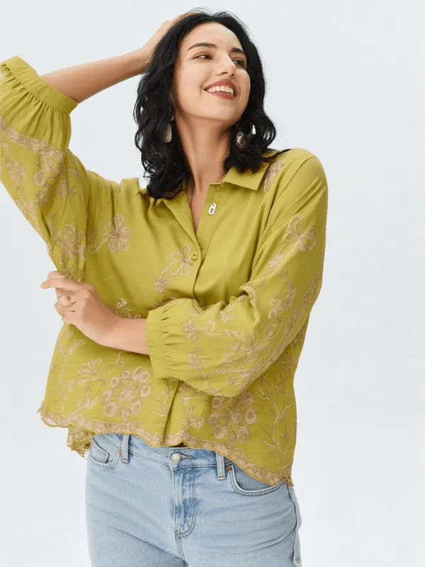 Women_S_Embroidery_Shirt_Parrot_Green