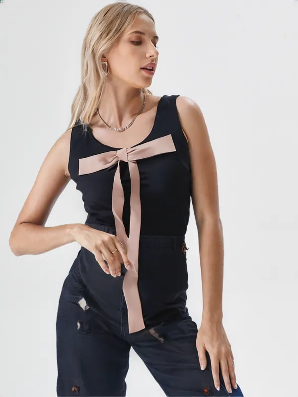 Women_S_Cute_Bow_Accent_Top_Sleeveless_Casual_Fit_Black