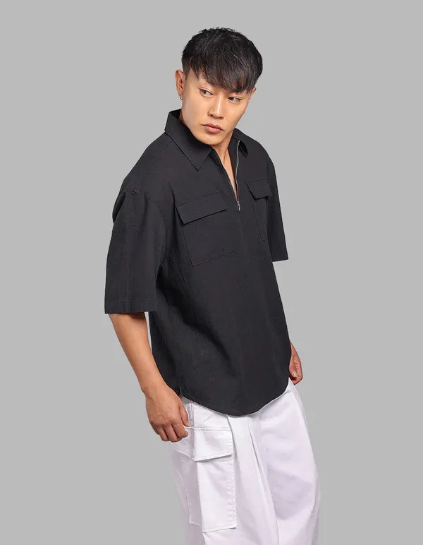 Rookies_Black_100_Cotton_Half_Sleeve_Oversized_Solid_Shirt_Black