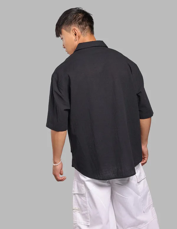 Rookies_Black_100_Cotton_Half_Sleeve_Oversized_Solid_Shirt_Black
