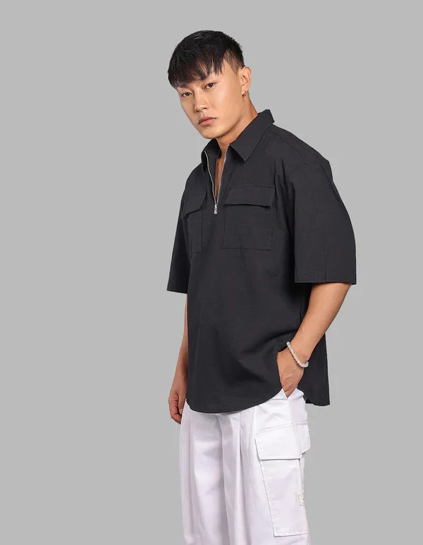 Rookies_Black_100_Cotton_Half_Sleeve_Oversized_Solid_Shirt_Black