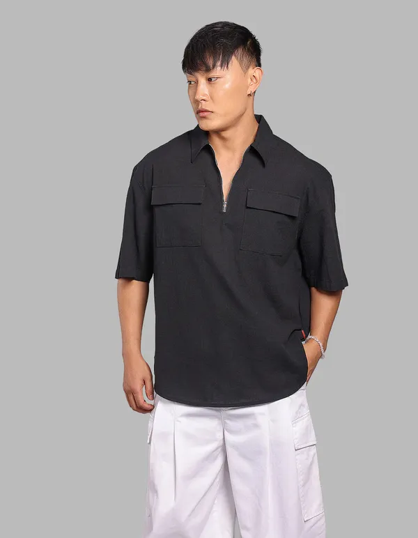 Rookies_Black_100_Cotton_Half_Sleeve_Oversized_Solid_Shirt_Black