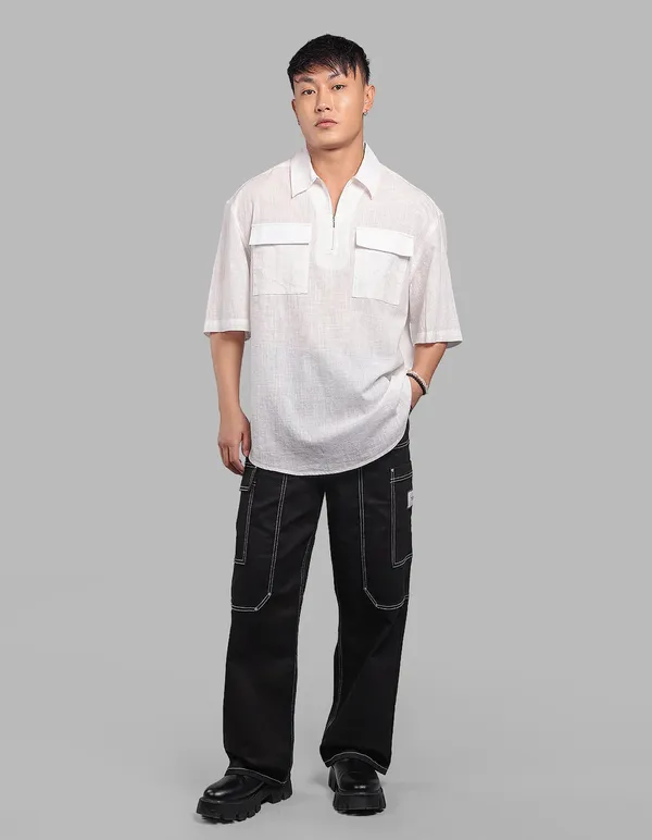 Rookies_White_100_Cotton_Half_Sleeve_Oversized_Solid_Shirt_White