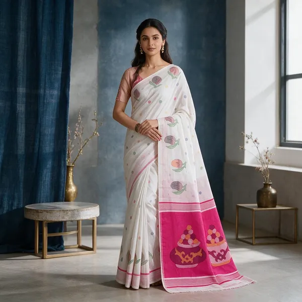 White_Rasogolla_Design_Cotton_Silk_Handloom_Saree