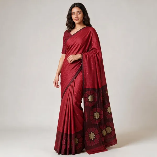 Red_Sequin_Work_Cotton_Silk_Handloom_Saree