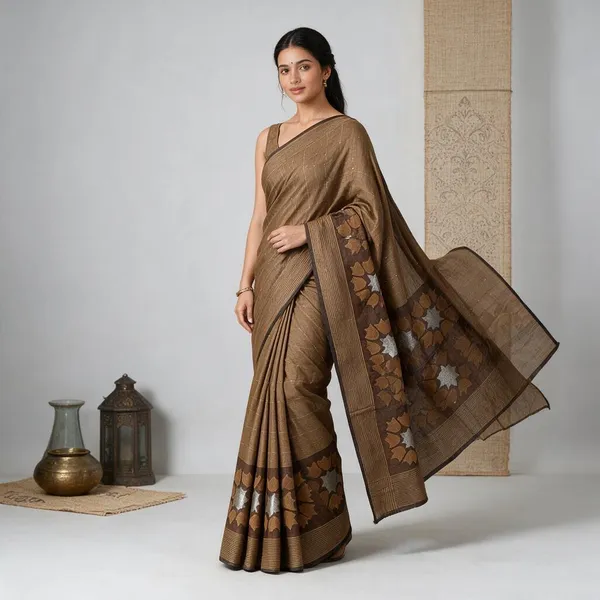 Brown_Sequin_Work_Cotton_Silk_Handloom_Saree