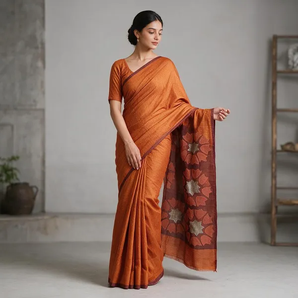 Orange_Sequin_Work_Cotton_Silk_Handloom_Saree
