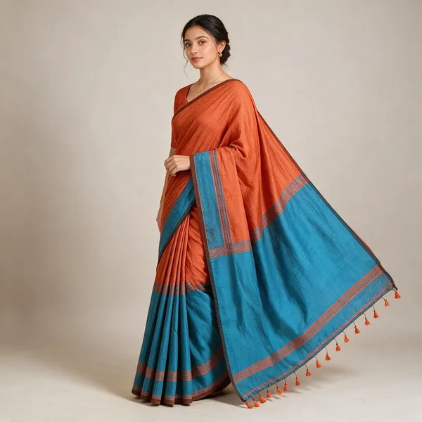 Orange_Soft_Cotton_Silk_Dual_Color_Saree