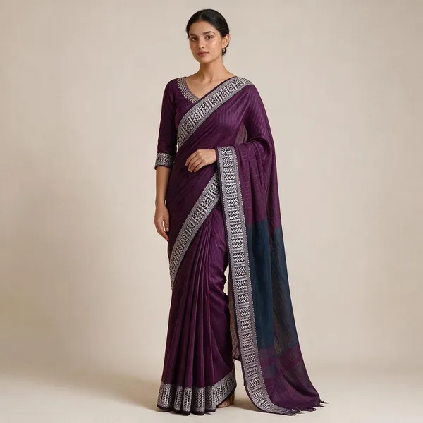 Purple_Weaving_Work_Border_Check_Cotton_Handloom_Saree