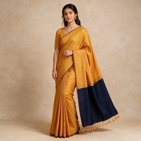 Yellow_Plain_Soft_Cotton_Silk_Saree