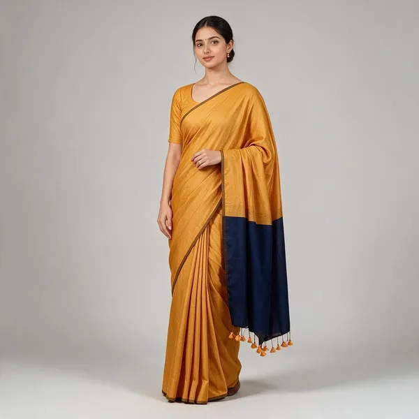 Yellow_Plain_Soft_Cotton_Silk_Saree