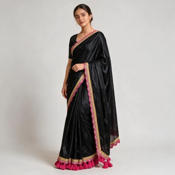 Black_Pure_Raga_Tissue_Lace_Border_Design_Handloom_Cotton_Silk_Saree