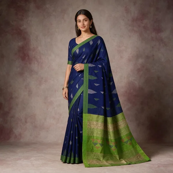 Green_And_Blue_Temple_Border_Cotton_Silk_Handloom_Saree
