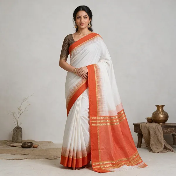 White_Cotton_Silk_Semi_Paithani_Design_Handloom_Saree