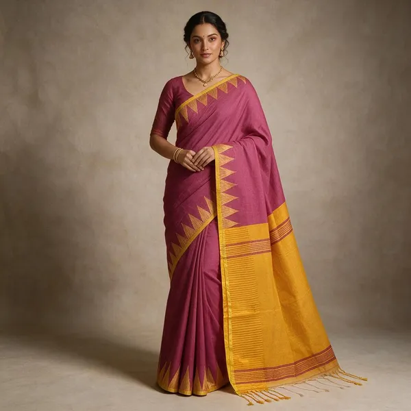 Rani_Pink_Cotton_Silk_Temple_Border_Woven_Handloom_Saree