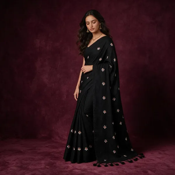 Black_Cotton_Embroidery_Shiuli_Design_Saree