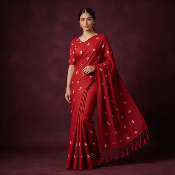 Red_Cotton_Embroidery_Shiuli_Design_Saree