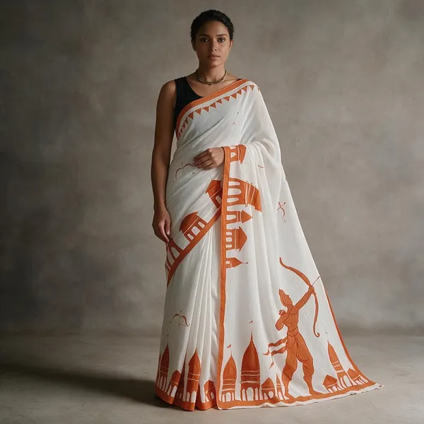 White_Pure_Mul_Cotton_Hand_Painted_Saree
