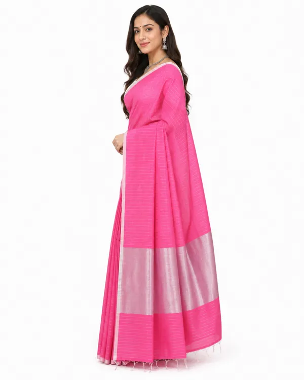 Pink_Cotton_Silk_Zari_Stripe_Party_Wear_Saree