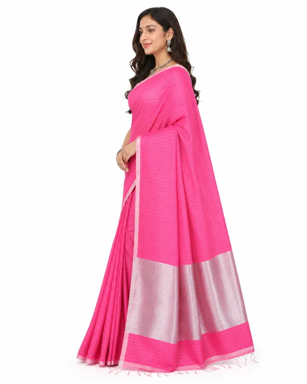 Pink_Cotton_Silk_Zari_Stripe_Party_Wear_Saree