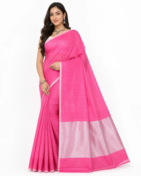 Pink_Cotton_Silk_Zari_Stripe_Party_Wear_Saree