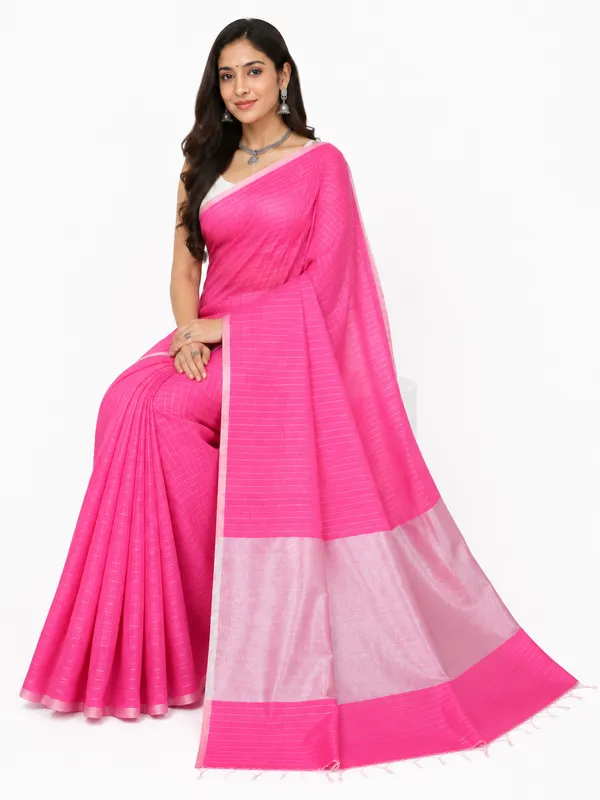 Pink_Cotton_Silk_Zari_Stripe_Party_Wear_Saree
