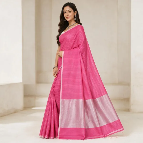 Pink_Cotton_Silk_Zari_Stripe_Party_Wear_Saree