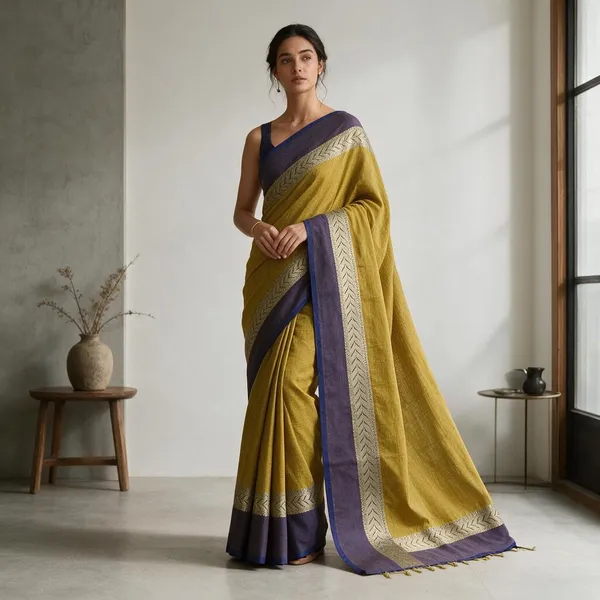 Mustard_Zari_Kolkata_Design_Handloom_Cotton_Silk_Saree_Without_Blouse_Piece
