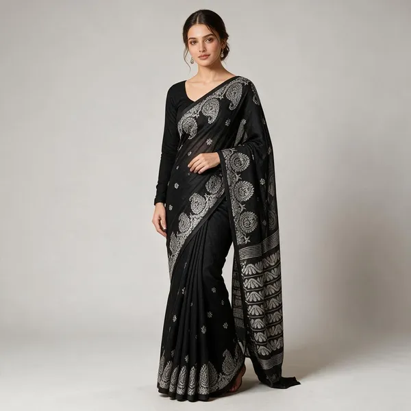 Black_Linen_Jamdani_Full_Body_Weaving_Work_Zari_Work_Saree