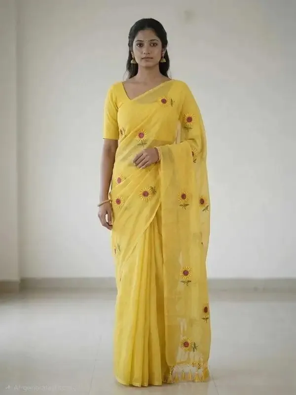 Yellow_Mul_Cotton_Embroidery_Saree