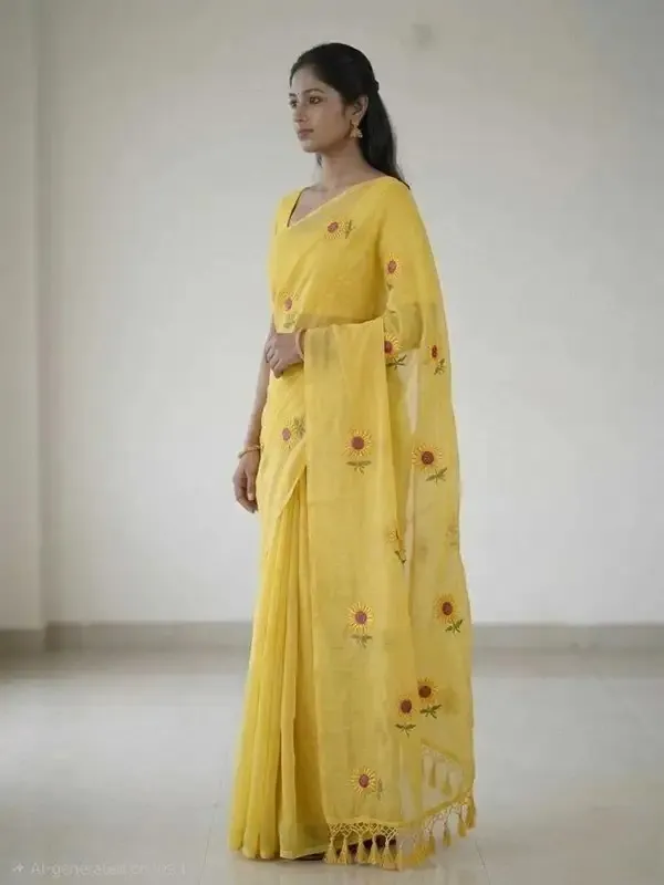 Yellow_Mul_Cotton_Embroidery_Saree