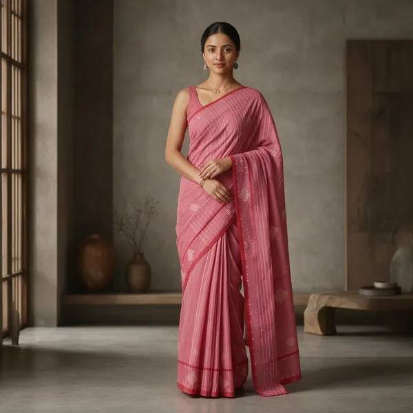 Pink_Cream_Woven_Tant_Pure_Cotton_Saree