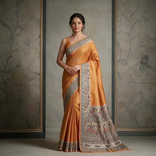Orange_Printed_Handloom_Cotton_Silk_Saree