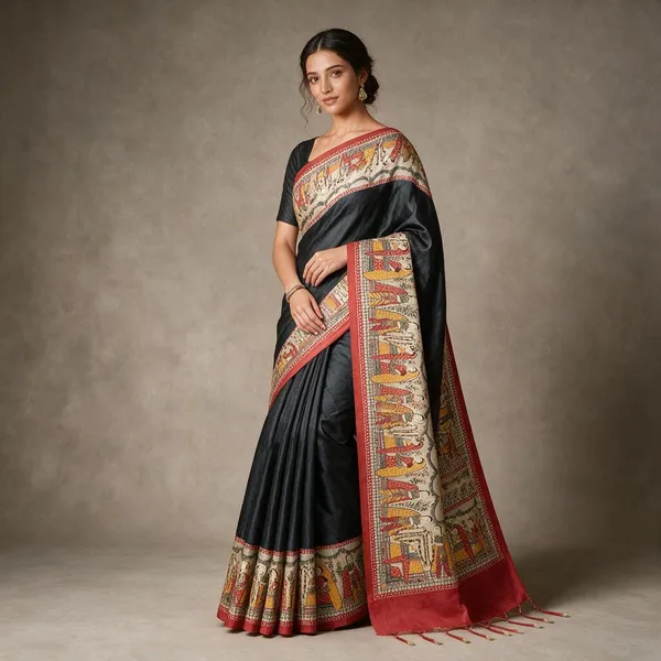 Black_Ghicha_Silk_Madhubani_Saree