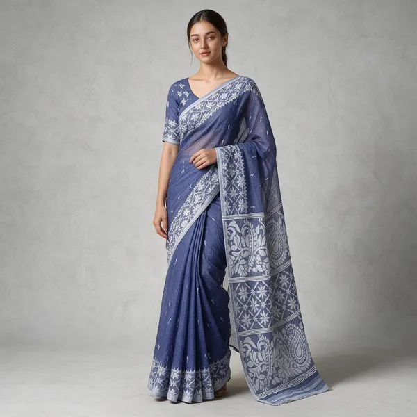 Indigo_Blue_Premium_Quality_Dhakai_Jamdani_Saree